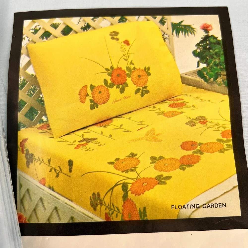Vintage Hanae Mori Martex Floating Garden Full Sheet Set NOS Floral 1970s
